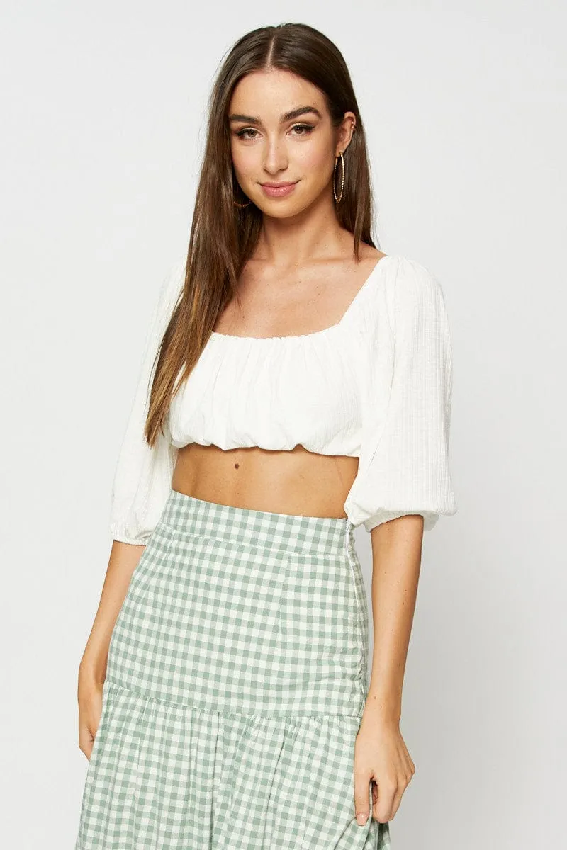 White Bardot Top Ribbed