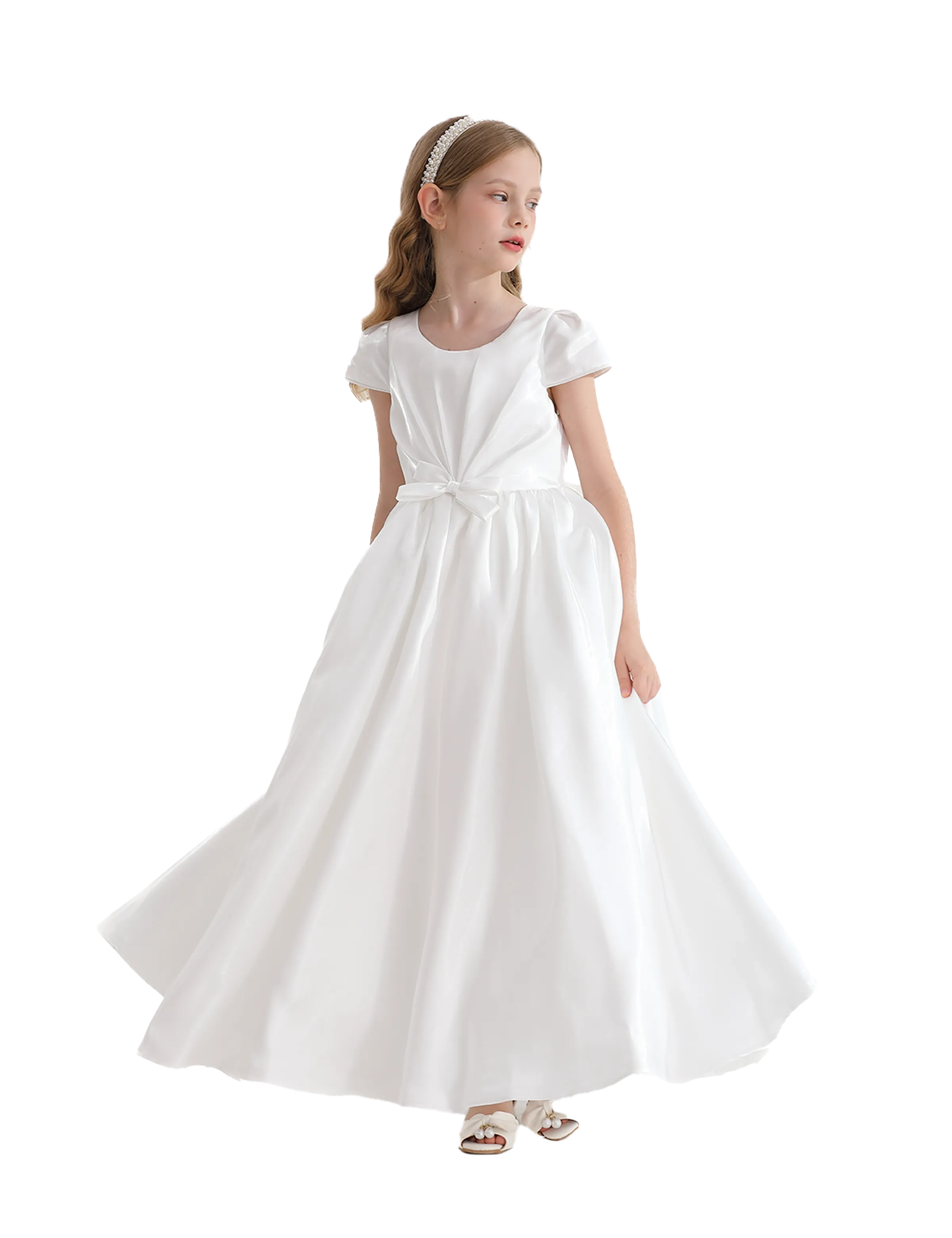 White Bow Long Brea Dress