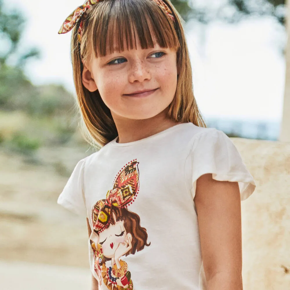White Floral Bow Graphic T-Shirt & Headband