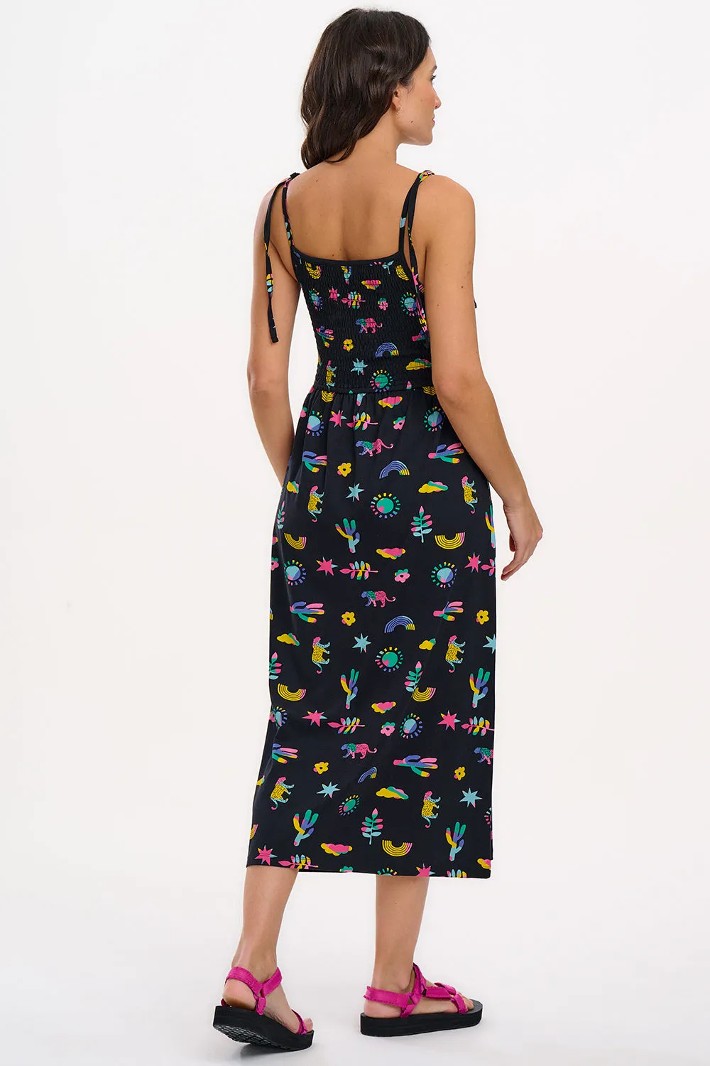 Willa Shirred Jersey Sundress - Black. Summer Joy