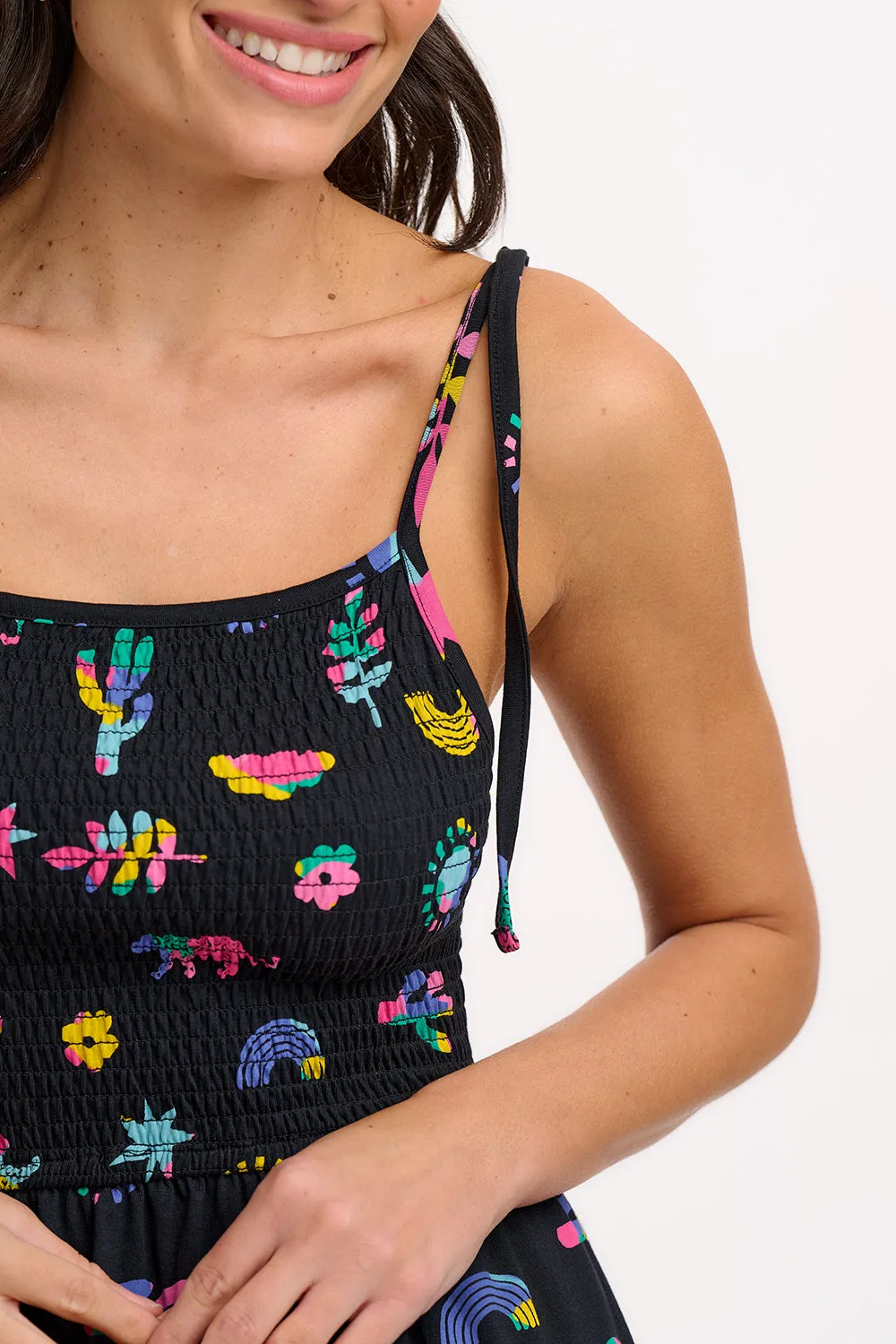 Willa Shirred Jersey Sundress - Black. Summer Joy
