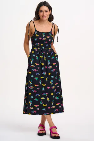 Willa Shirred Jersey Sundress - Black. Summer Joy