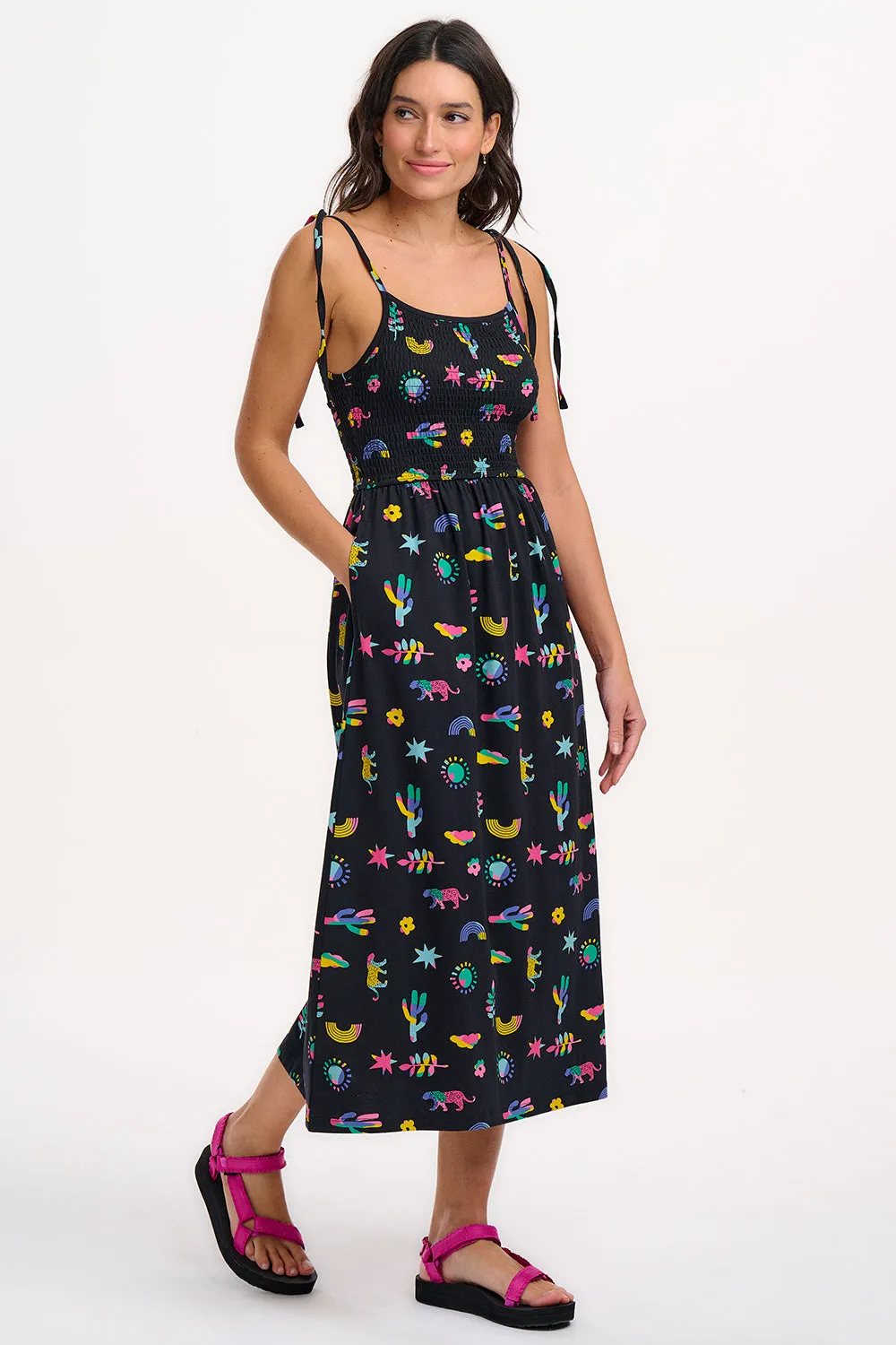 Willa Shirred Jersey Sundress - Black. Summer Joy