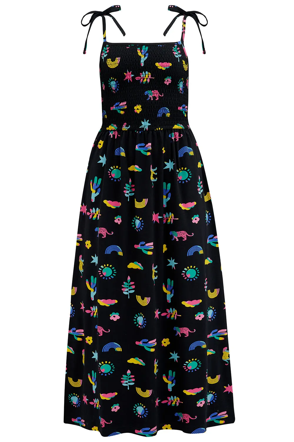 Willa Shirred Jersey Sundress - Black. Summer Joy