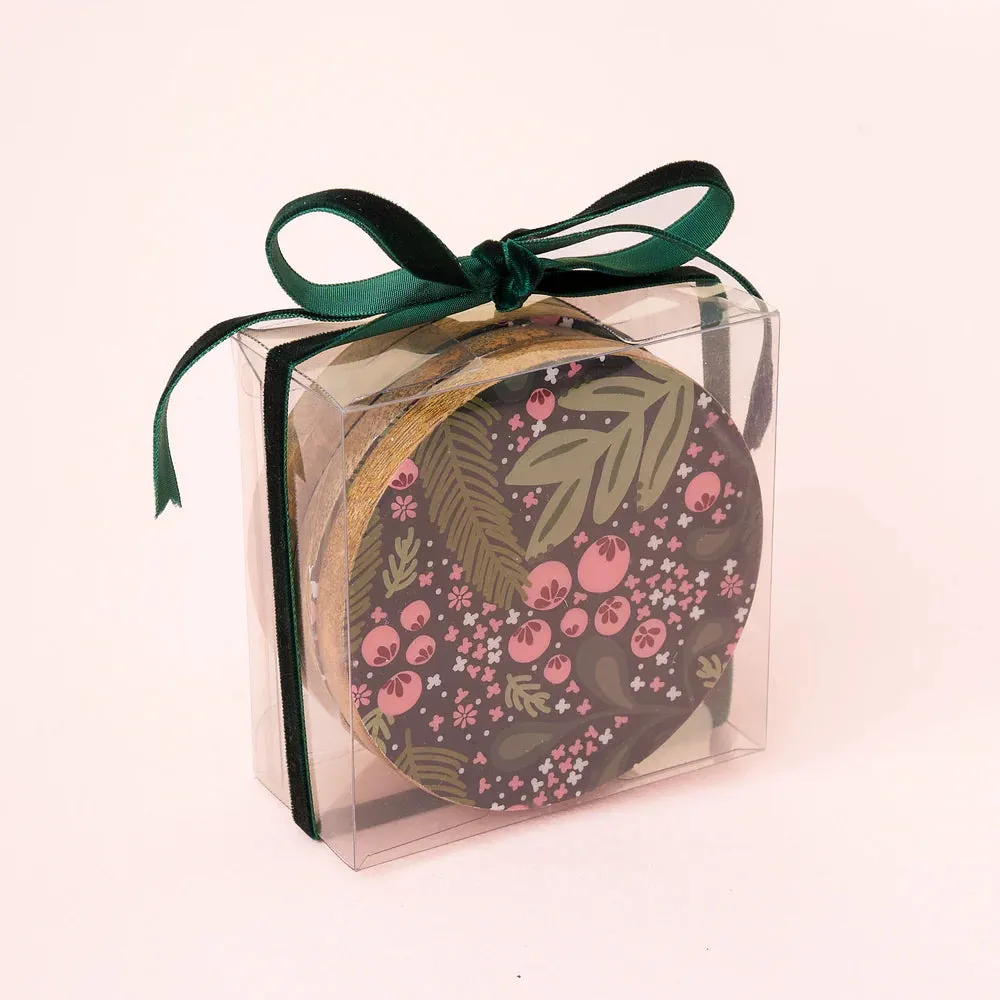 Wood Coaster Set - Jolly Sprig Green