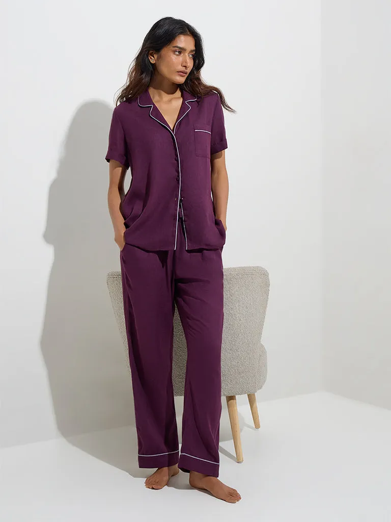 Wunderlove Plum Shirt with Pyjama Set