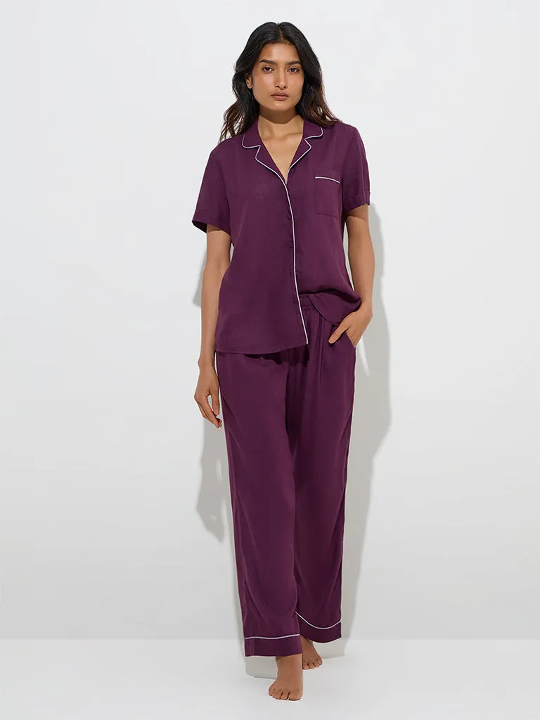 Wunderlove Plum Shirt with Pyjama Set