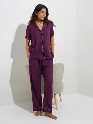 Wunderlove Plum Shirt with Pyjama Set