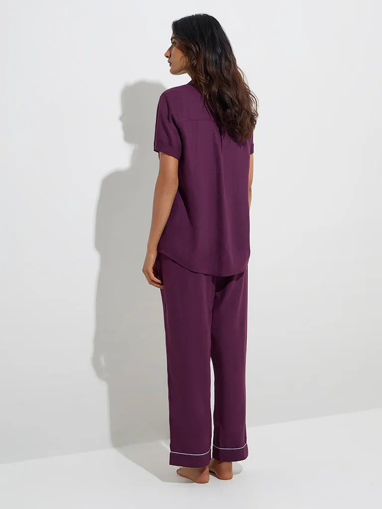 Wunderlove Plum Shirt with Pyjama Set