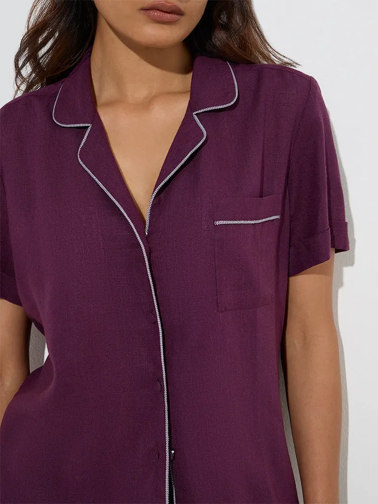 Wunderlove Plum Shirt with Pyjama Set