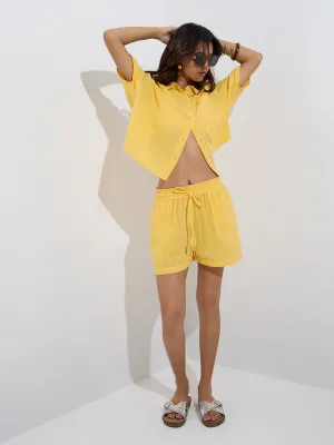 Wunderlove Yellow Crinkle High-Rise Cotton Beach Shorts
