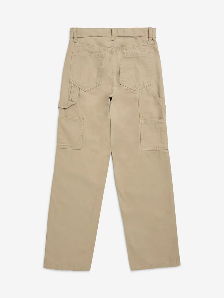 Y&F Kids Beige Straight-Fit Mid-Rise Jeans