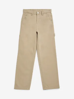 Y&F Kids Beige Straight-Fit Mid-Rise Jeans
