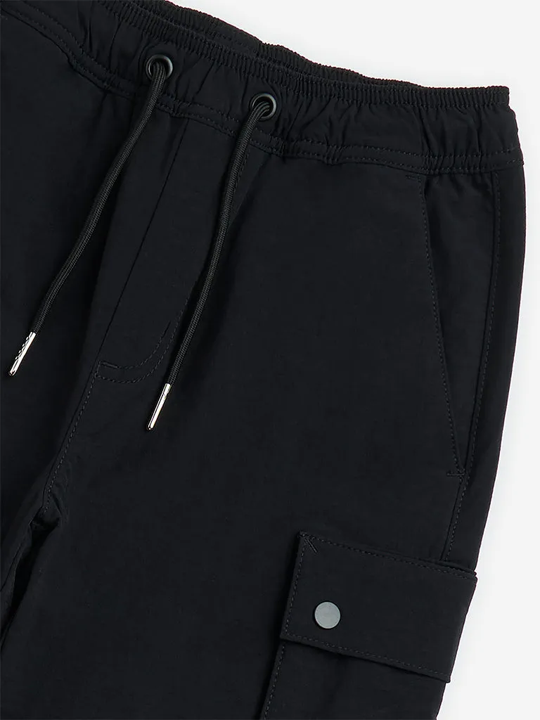 Y&F Kids Black Mid-Rise Cotton-Blend Joggers