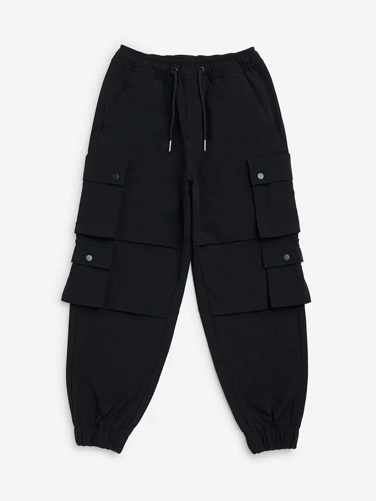 Y&F Kids Black Mid-Rise Cotton-Blend Joggers