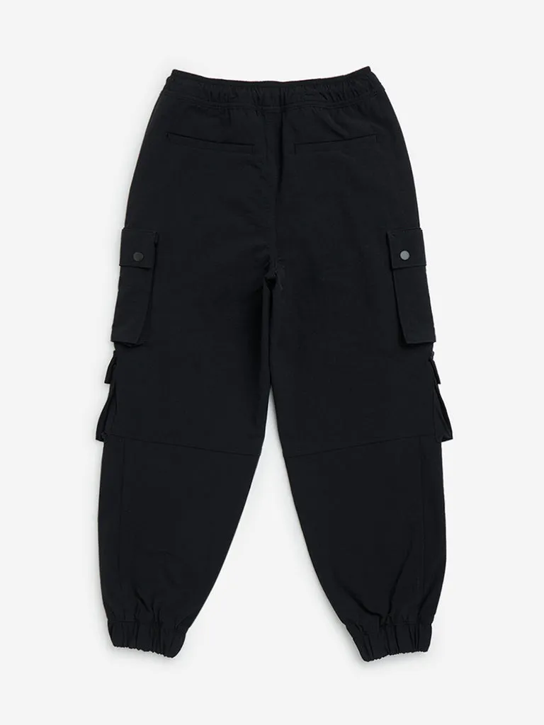 Y&F Kids Black Mid-Rise Cotton-Blend Joggers