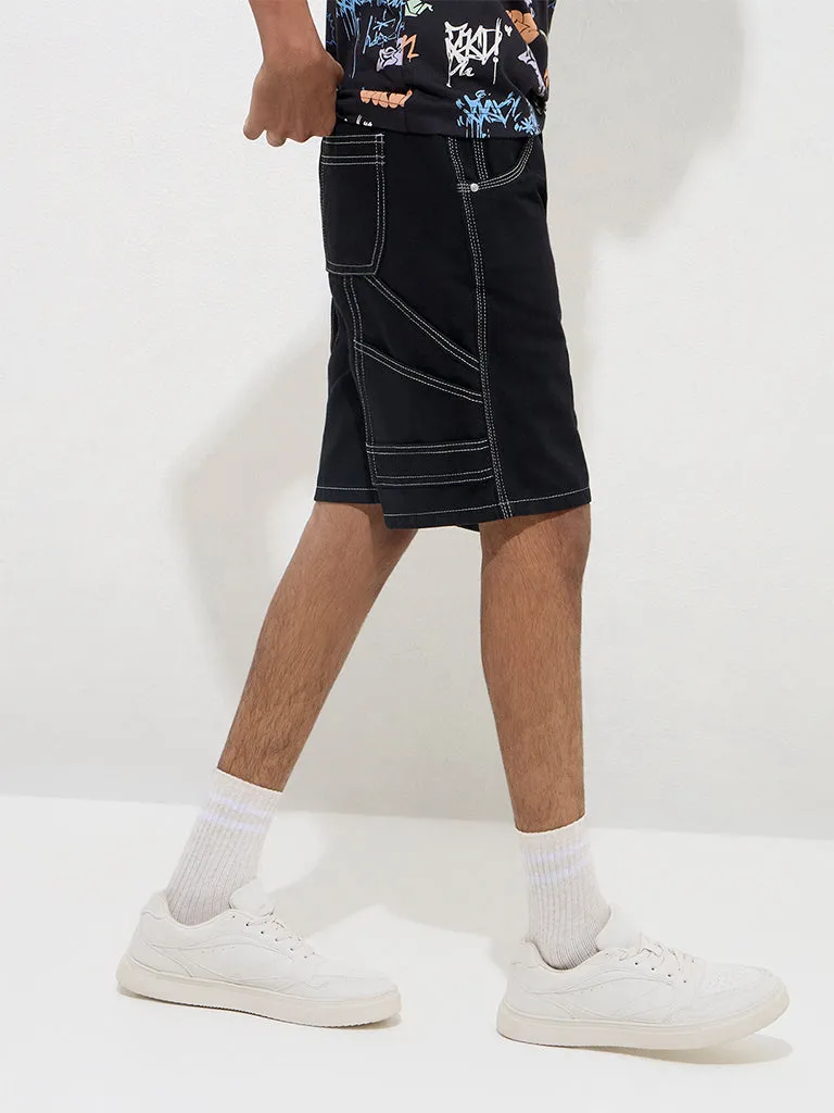 Y&F Kids Black Mid-Rise Denim Shorts