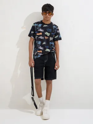 Y&F Kids Black Mid-Rise Denim Shorts