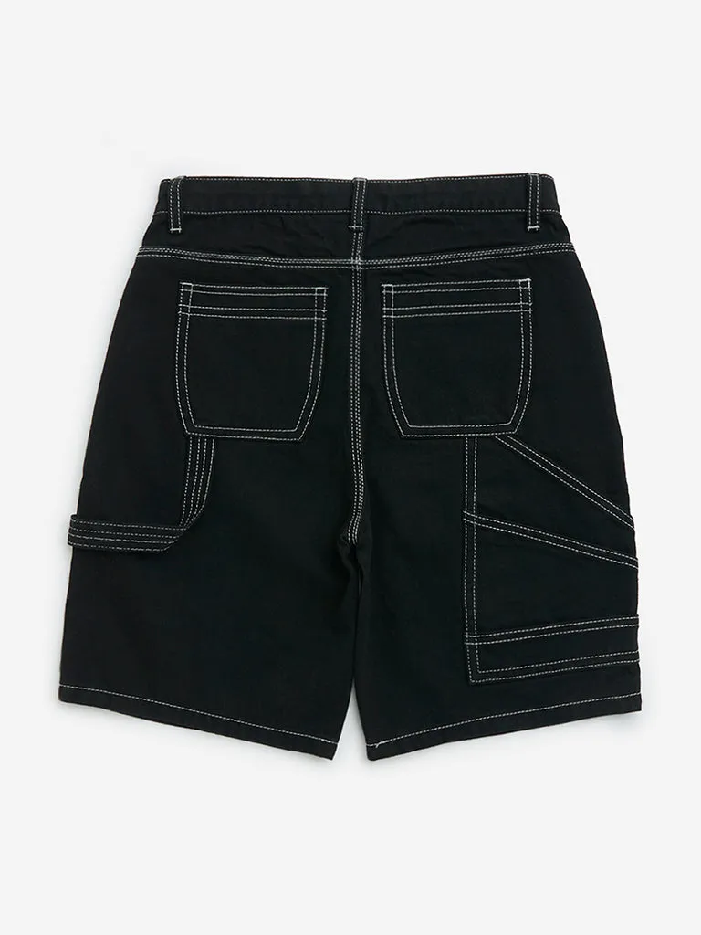 Y&F Kids Black Mid-Rise Denim Shorts