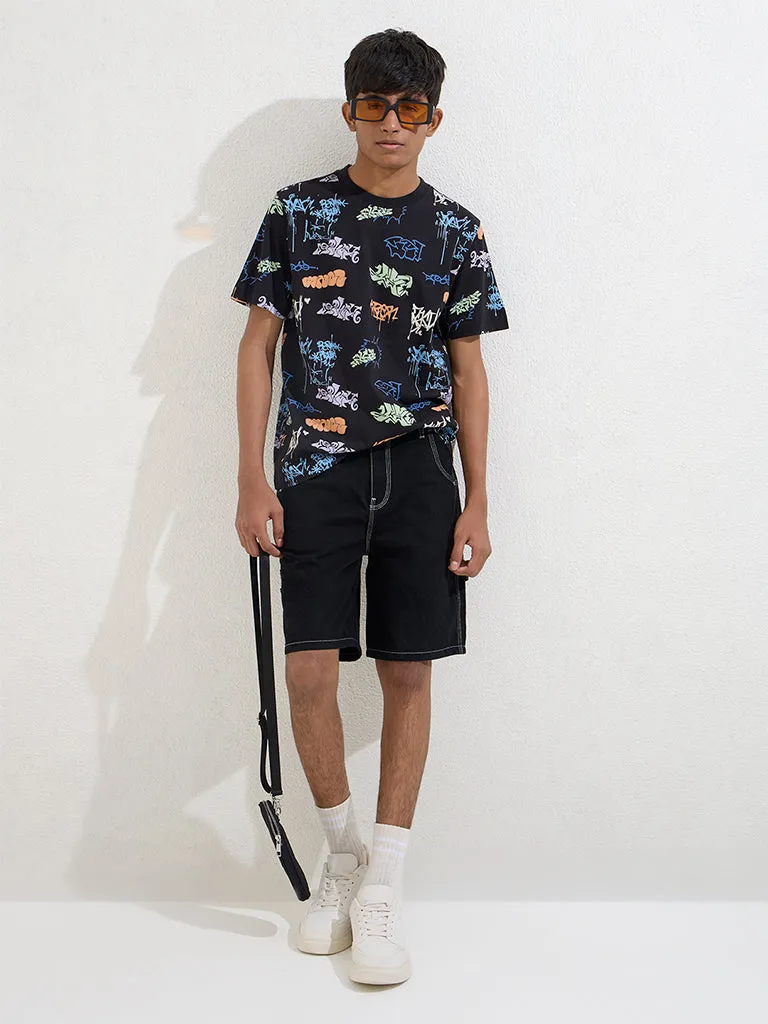 Y&F Kids Black Mid-Rise Denim Shorts