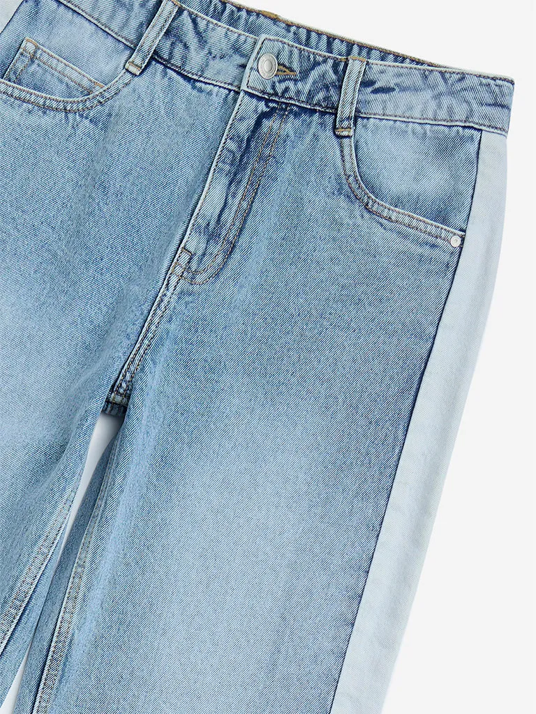 Y&F Kids Blue Faded Straight-Fit Mid-Rise Jeans