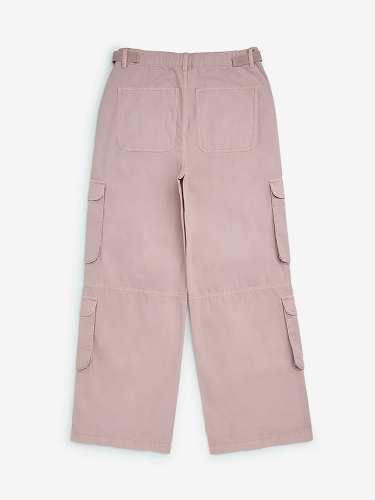 Y&F Kids Dusty Pink Cargo-Style High-Rise Cotton Trousers