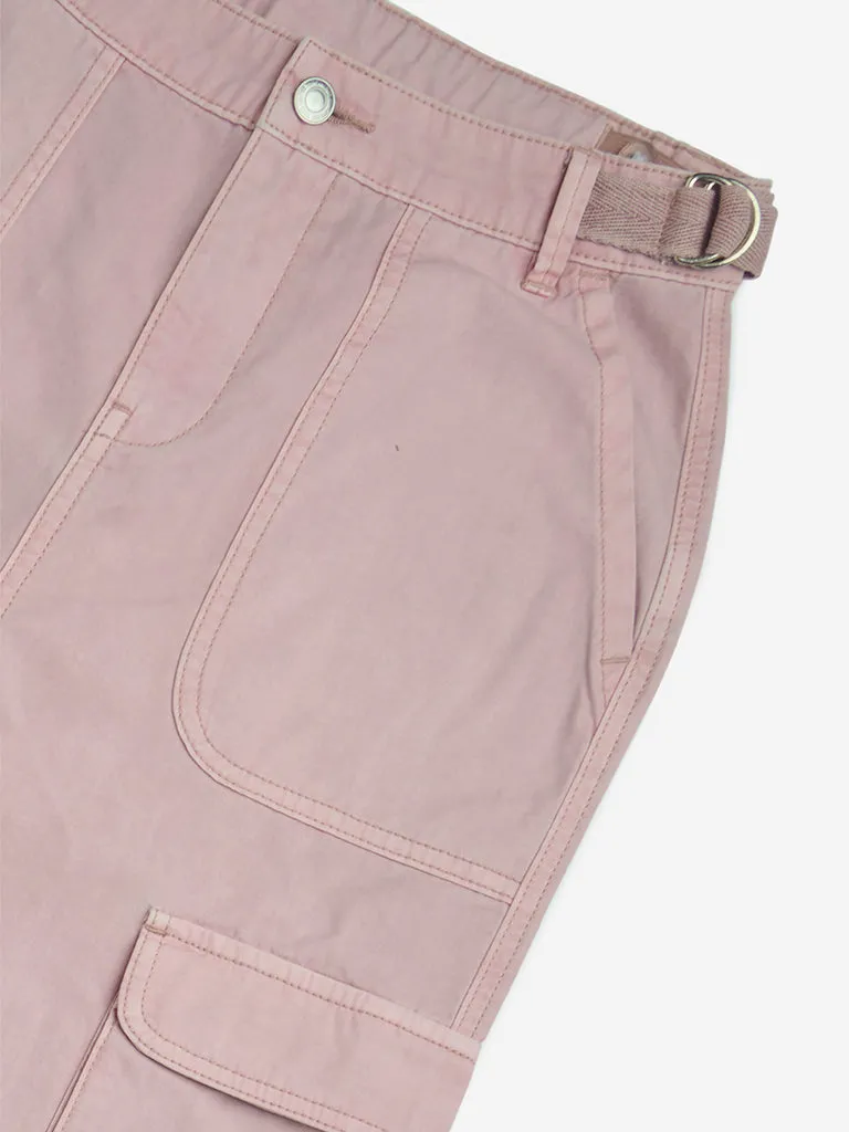 Y&F Kids Dusty Pink Cargo-Style High-Rise Cotton Trousers
