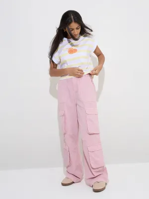 Y&F Kids Dusty Pink Cargo-Style High-Rise Cotton Trousers