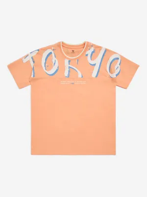 Y&F Kids Orange Text Design Cotton T-Shirt