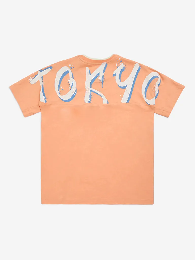 Y&F Kids Orange Text Design Cotton T-Shirt