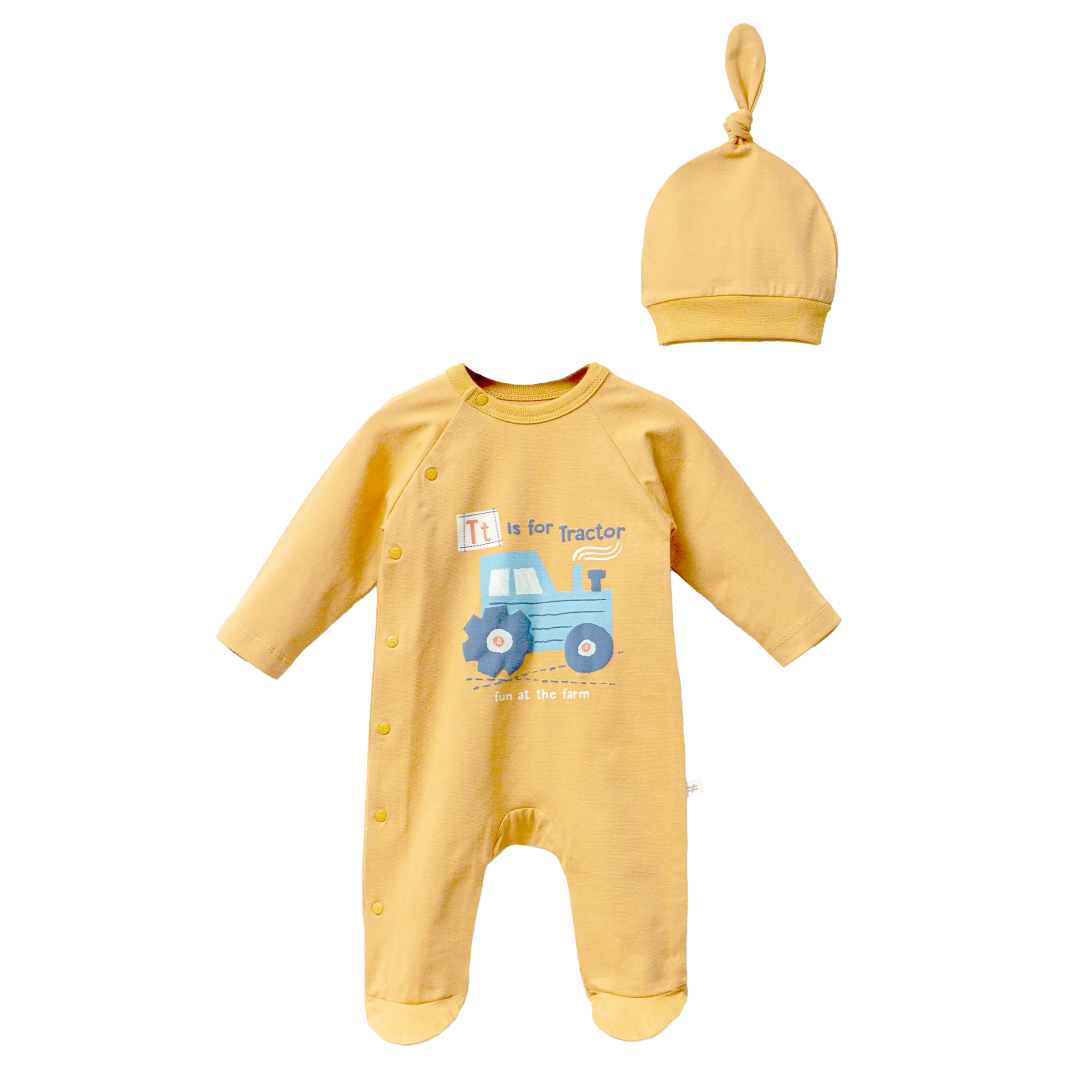 Yellow Tractor Graphic Babygrow & Hat