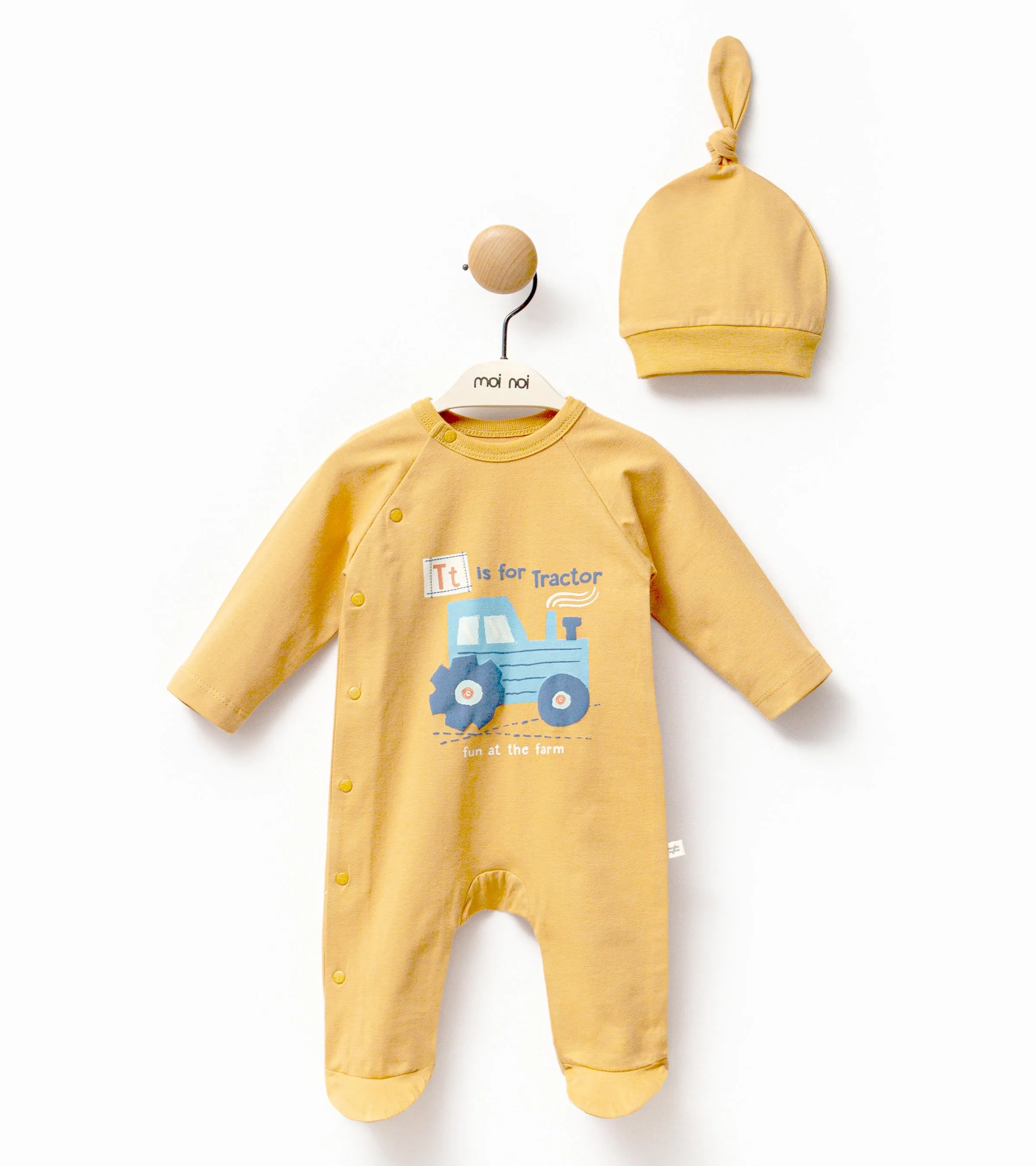 Yellow Tractor Graphic Babygrow & Hat